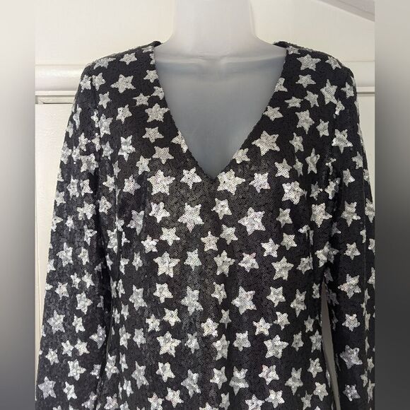 Black Halo Sequin Stars Dress 10 Whimsigoth Fairy Rebel Punk Glam Celestial - Picture 5 of 10